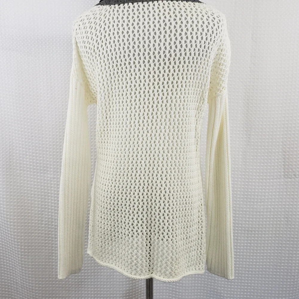 Soft Surroundings Sweater Boulevard Open Knit Sweater Ivory size Small Beachy